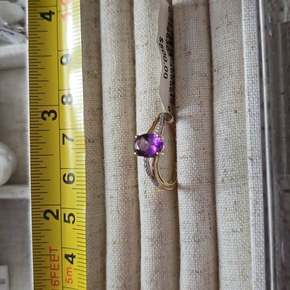 10K GOLD GENUINE AMETHYST & 1/20CTTW DIAMOND RING SIZE 7 - Picture 16 of 16